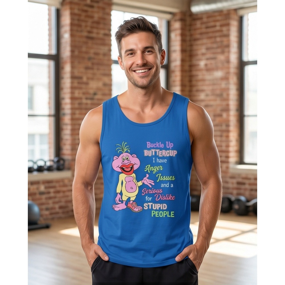 Buckle Up Buttercup Anger Issues XL Jeff Dunham  Peanut Tank Top Blue‎ Mens NWOT